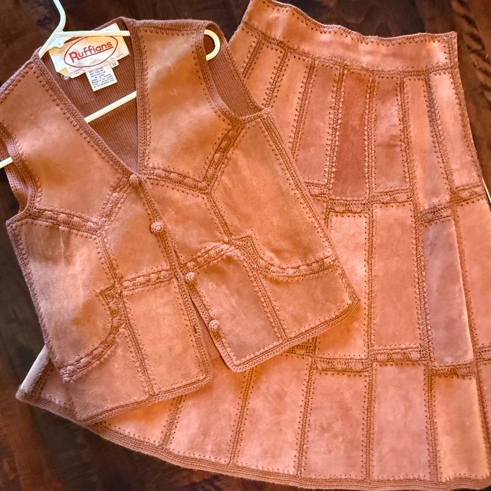 Vtg 60's Ruffians Women’s Leather 2 Piece Set Vest Skirt Sz 10 Rare Western